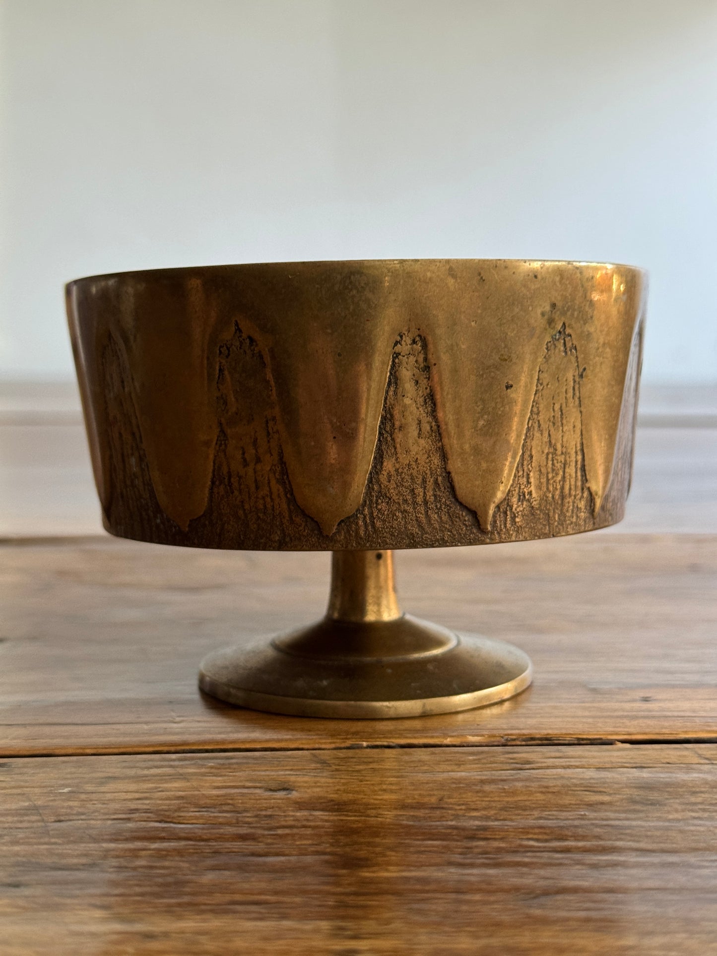 Vintage Korean Brass Dish with Raised Pedestal Design and Side Detailing