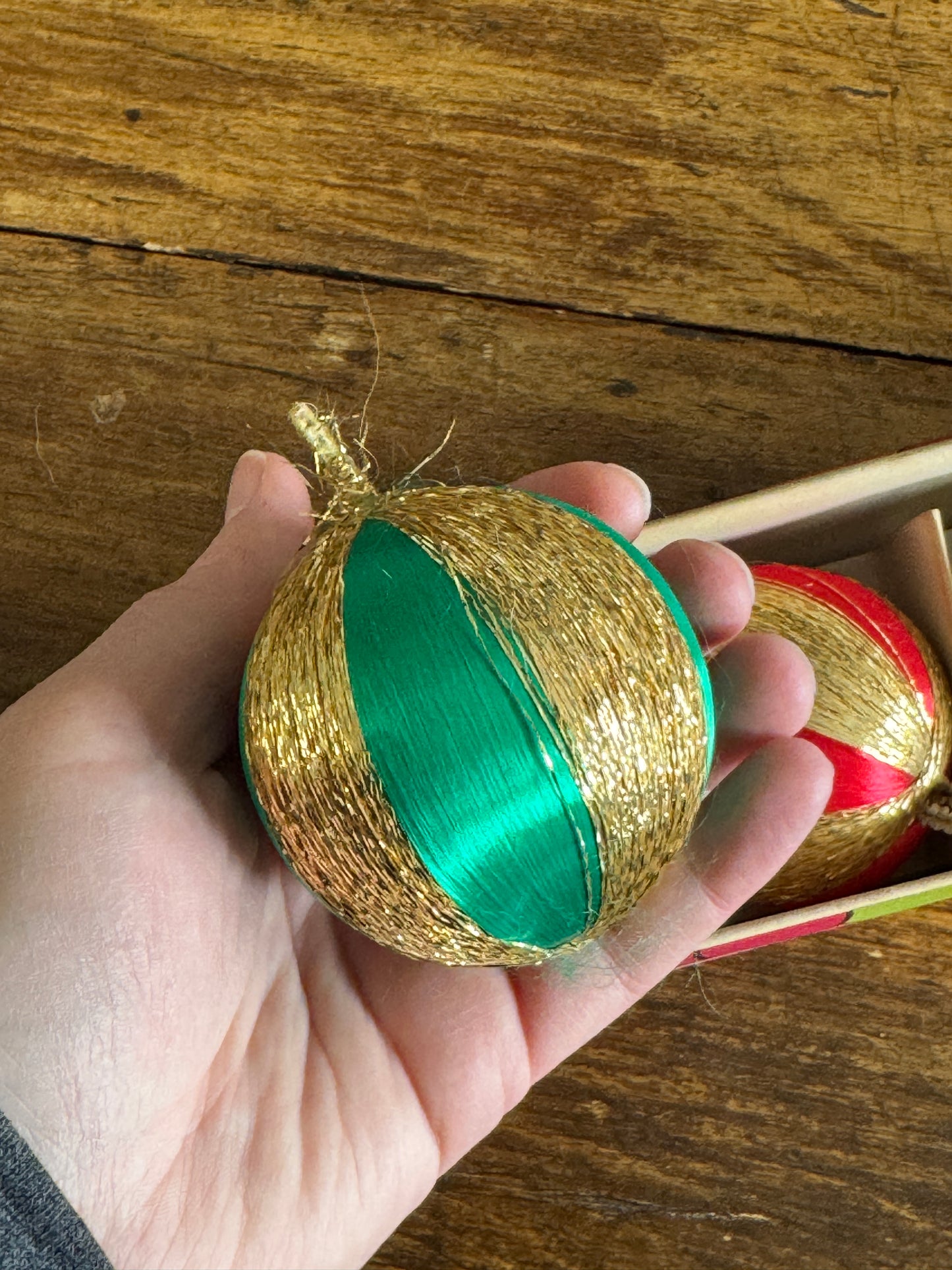 Vintage Japan String Ball Christmas Ornaments in Box