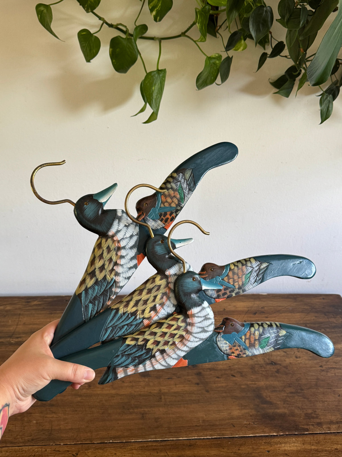 Set of Three Painted Wood Duck Hangers