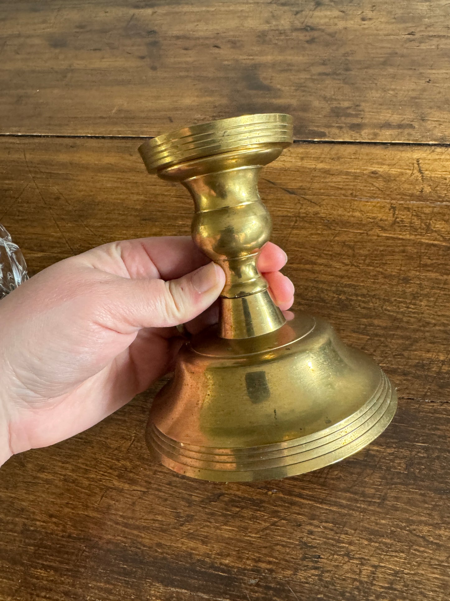 Vintage Heavy Brass Candle Holder with Glass Shade