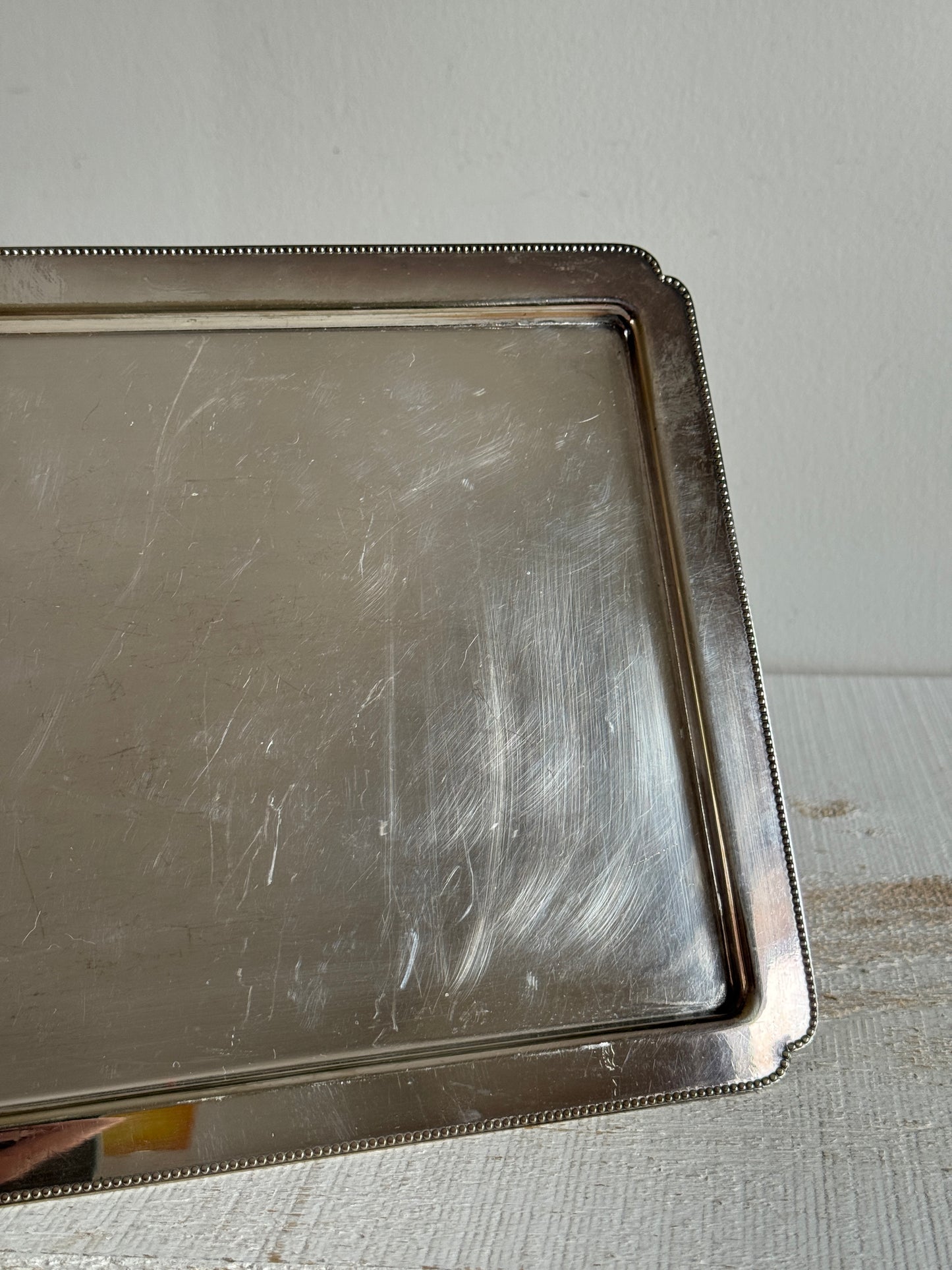 Vintage Silver Plated Flat Serving Tray with Edge Detailing - Medium Sized Silver Serving Plate