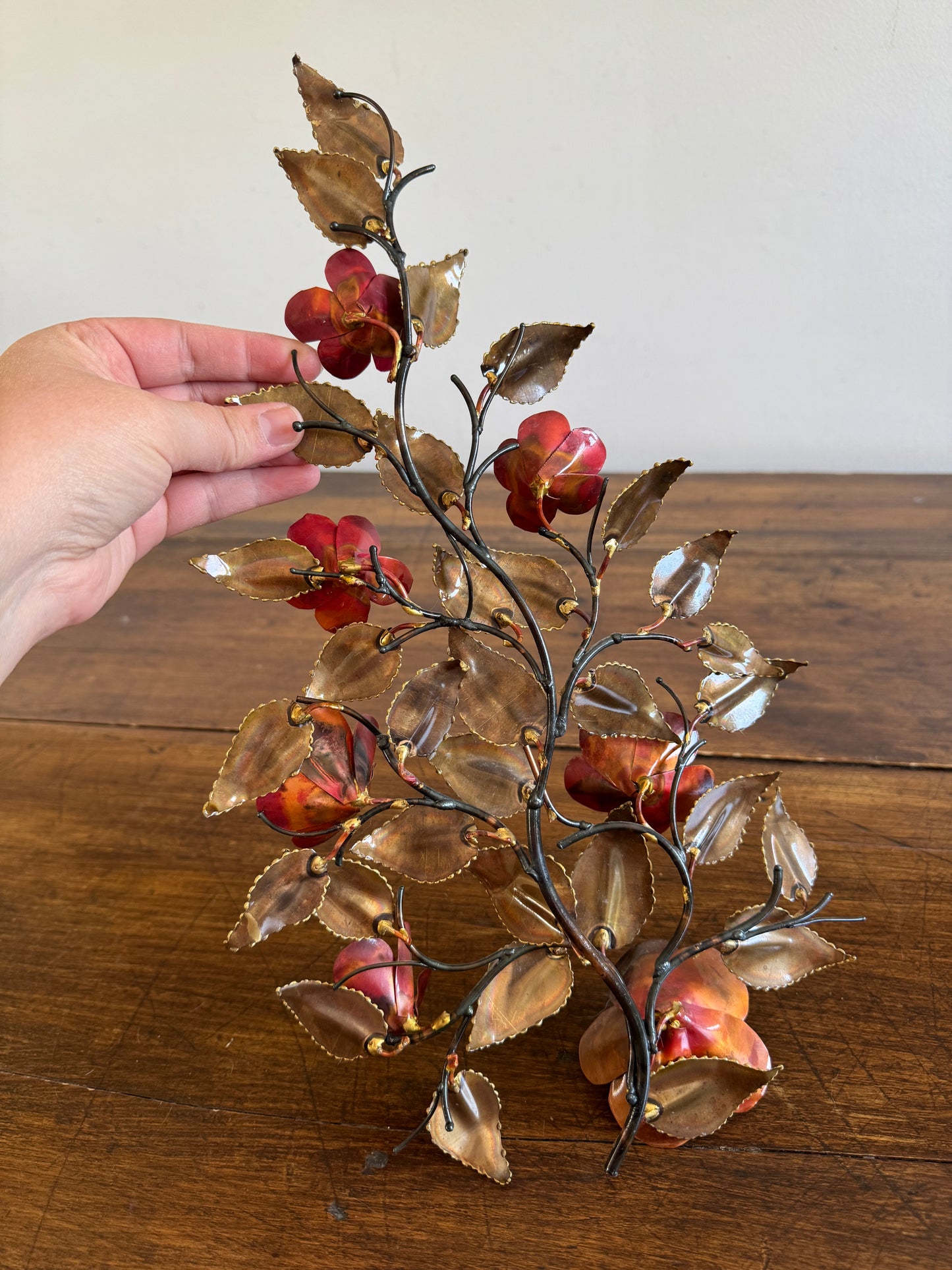 Vintage Brutalist Style Torch Artwork - Flower and Leaves with Fired Detailing