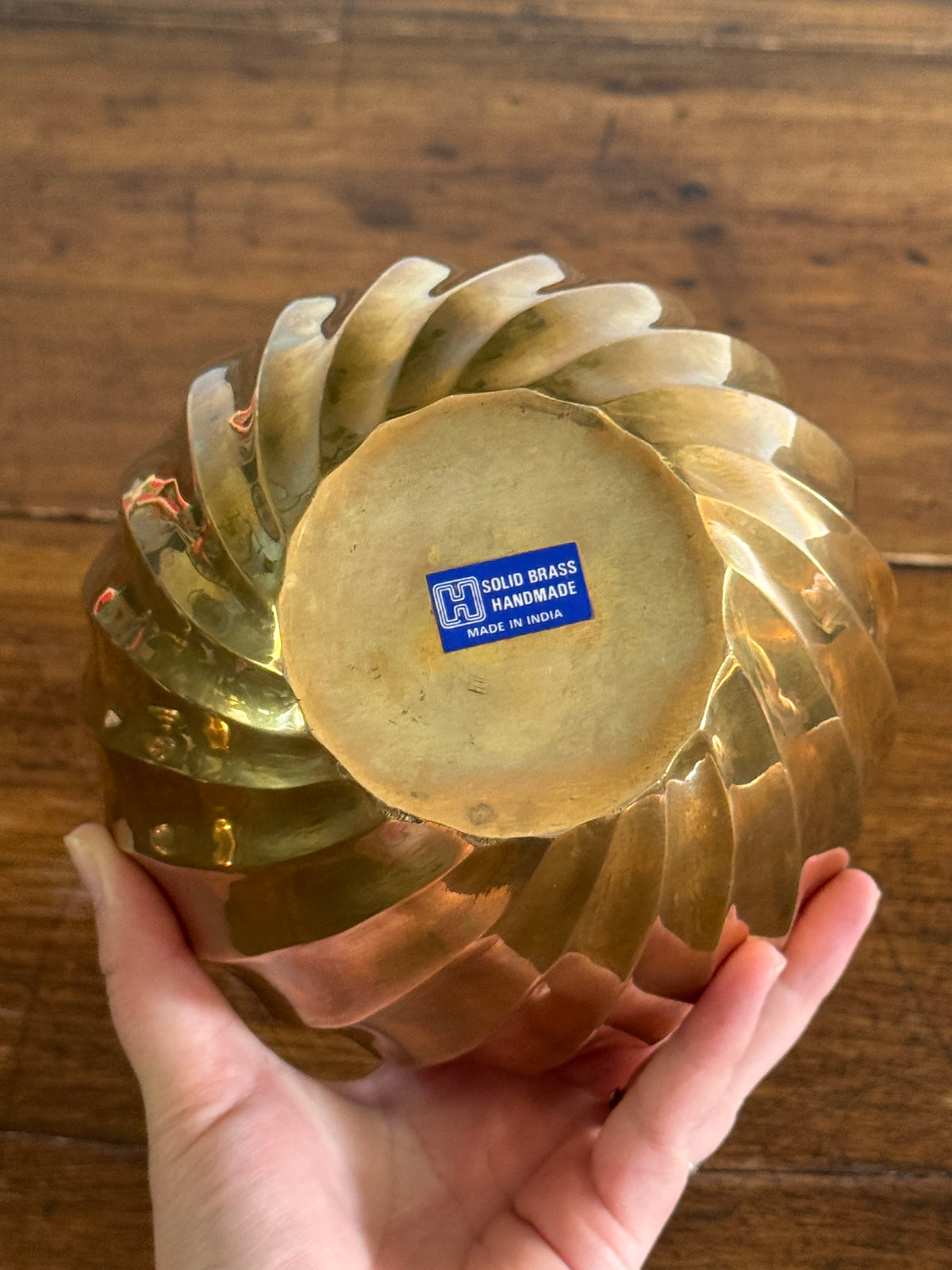 Vintage Heavy Solid Brass Ginger Jar with Swirled Sides and Rounded Lid - Made in India