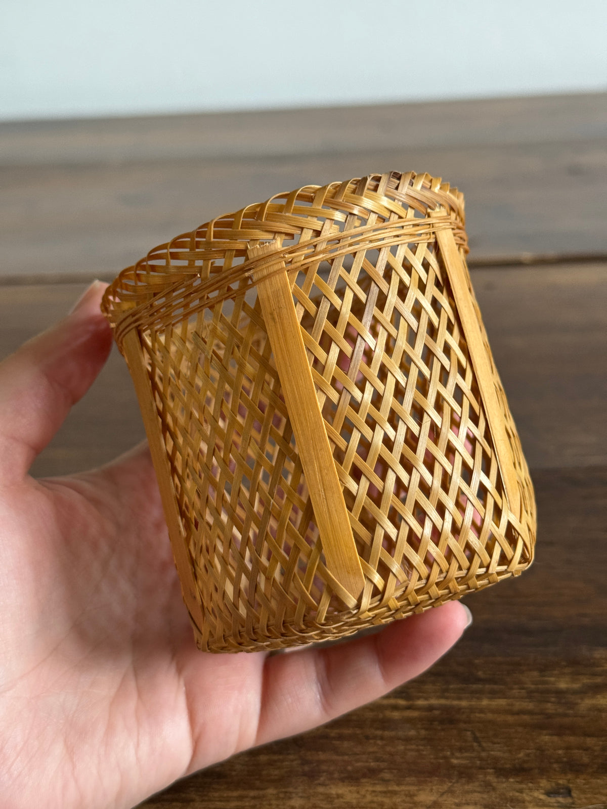 Small/Miniature Rattan Basket Holder with Hexagon Base