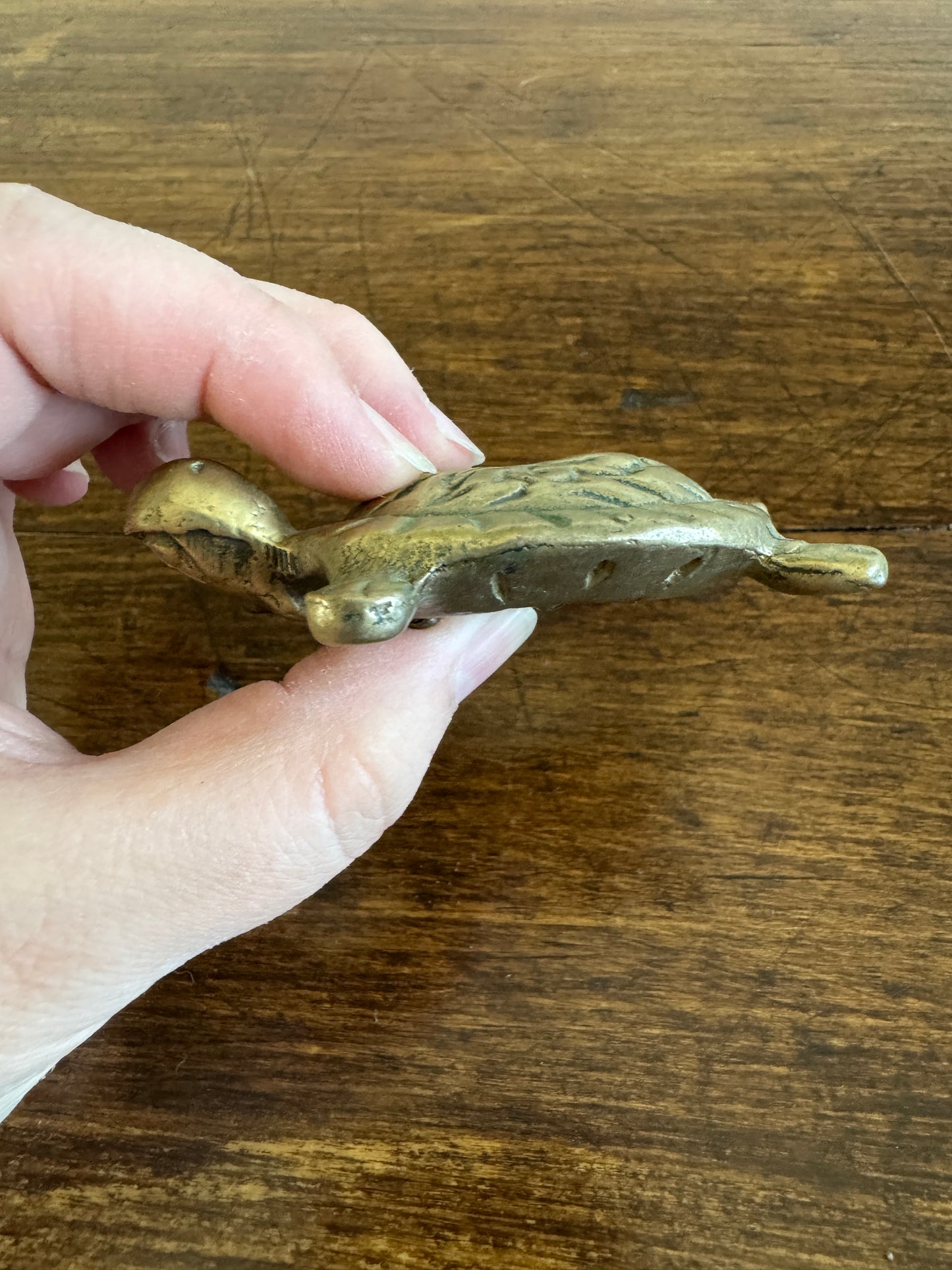 Vintage Small Brass Flat Turtle Figurine