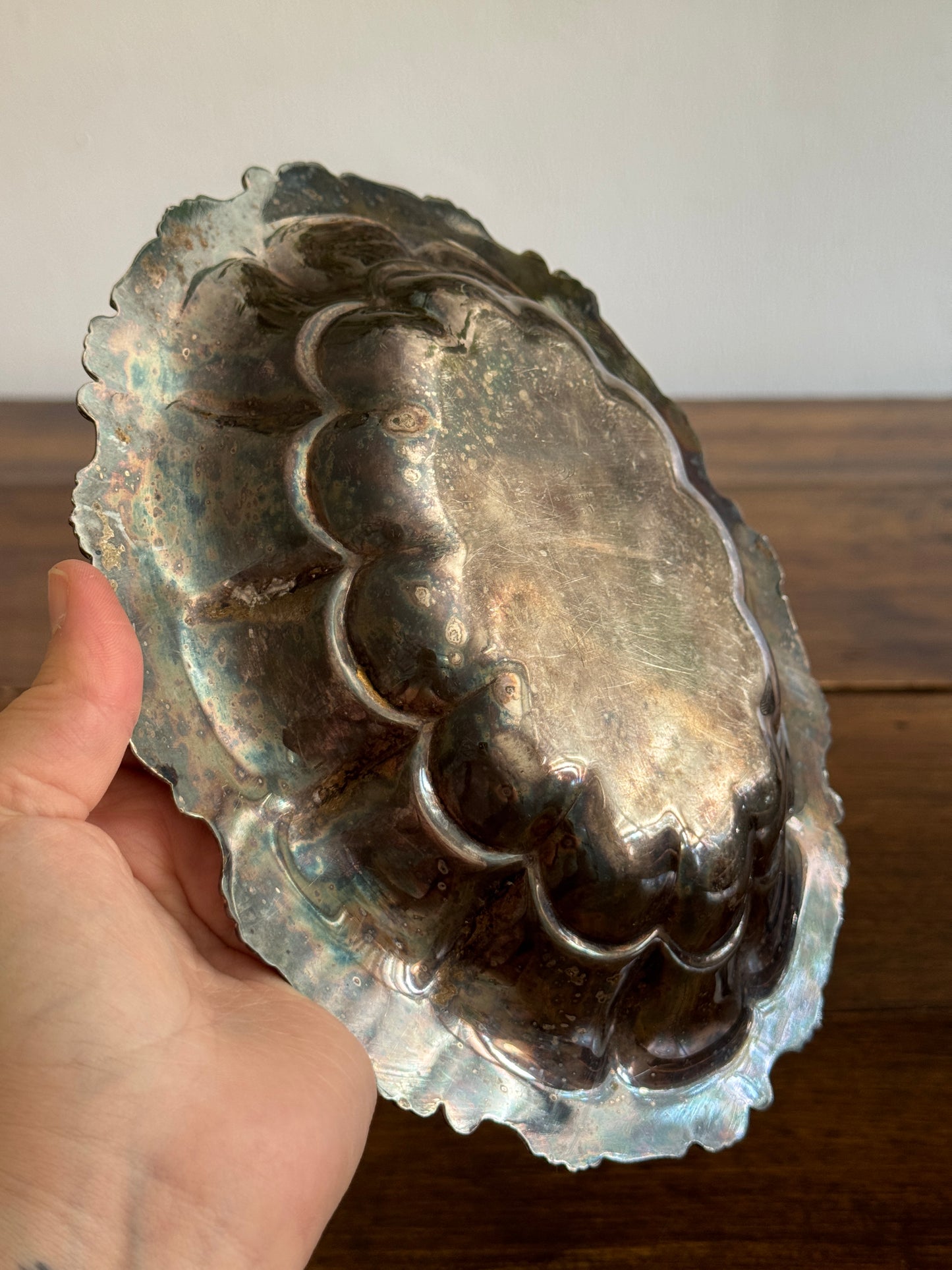 Silver Plated Scalloped Bowl with Lovely Worn Patina
