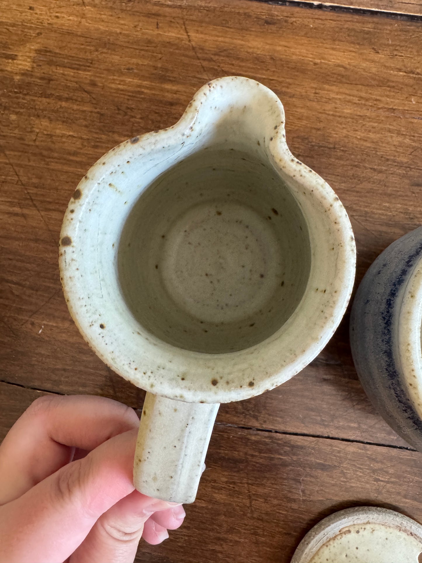 Vintage Pottery Cream and Sugar Dishes with Cream and Blue Colouring