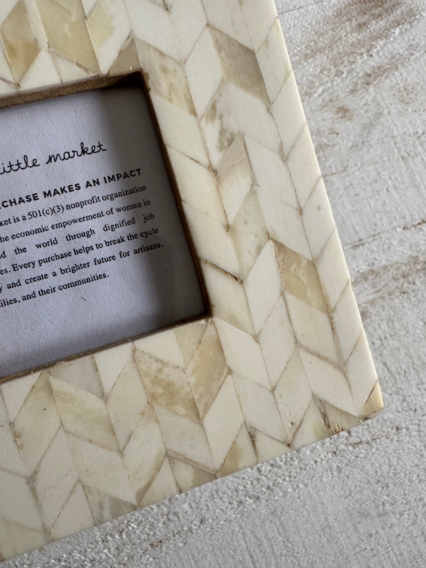Little Market Inlay Bone Photo Frame with Herringbone Design