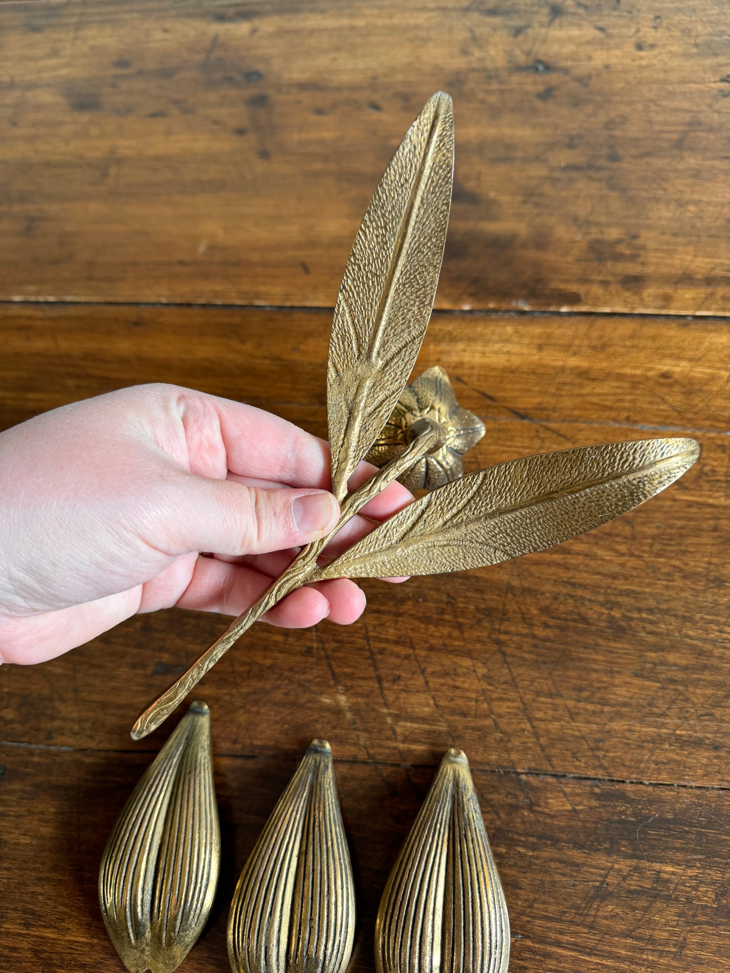 Vintage Brass Large Flower Figurine with Removeable Personal Ashtrays