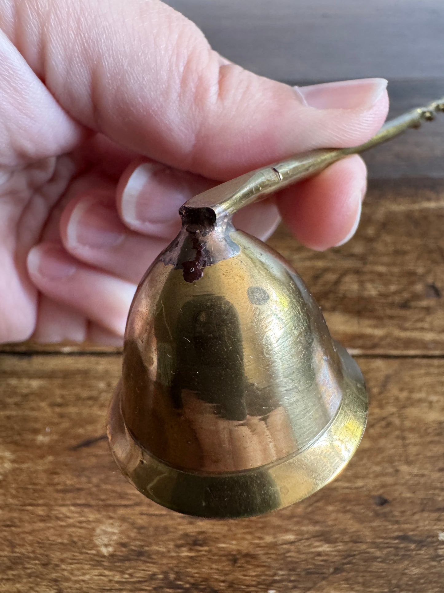 Vintage Brass Candle Snuffer with Fixed Cup and Twisted Post Design