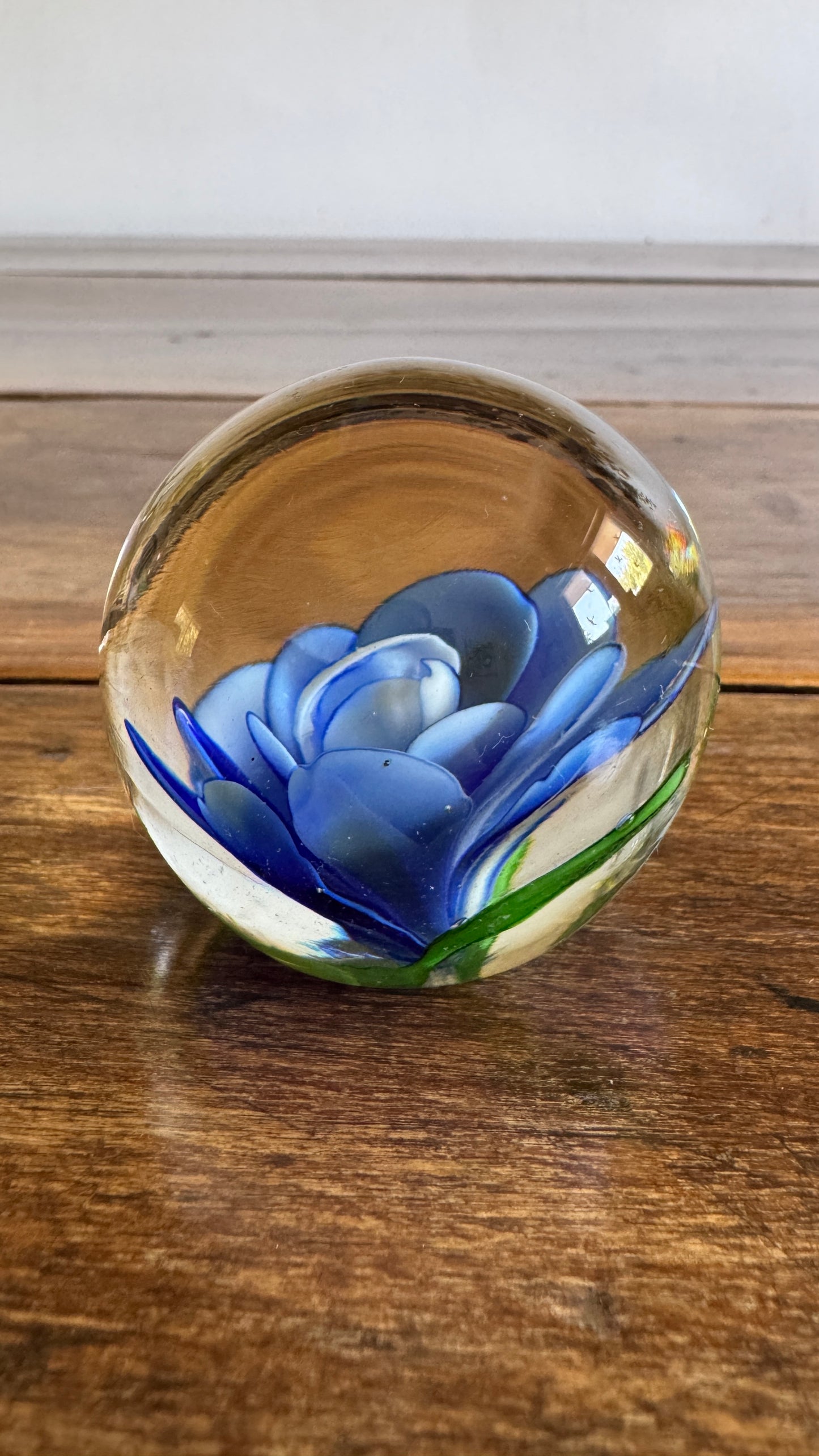 Blue Flower Glass Paperweight