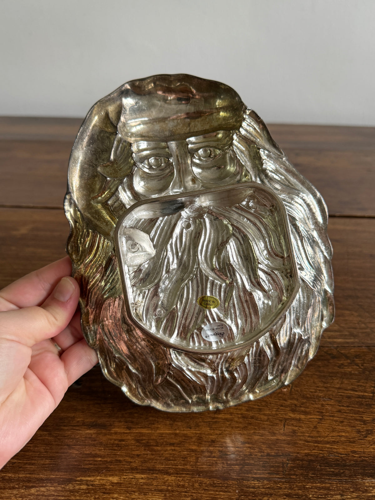 Silver Plated Santa Head with Full Beard Tray - Made in China