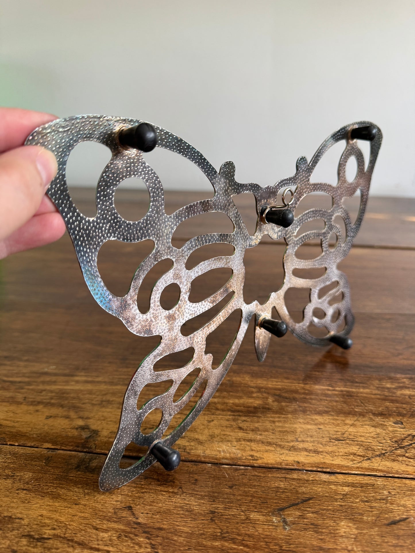 Vintage Silver Tone Metal Butterfly Trivet - Made in Italy