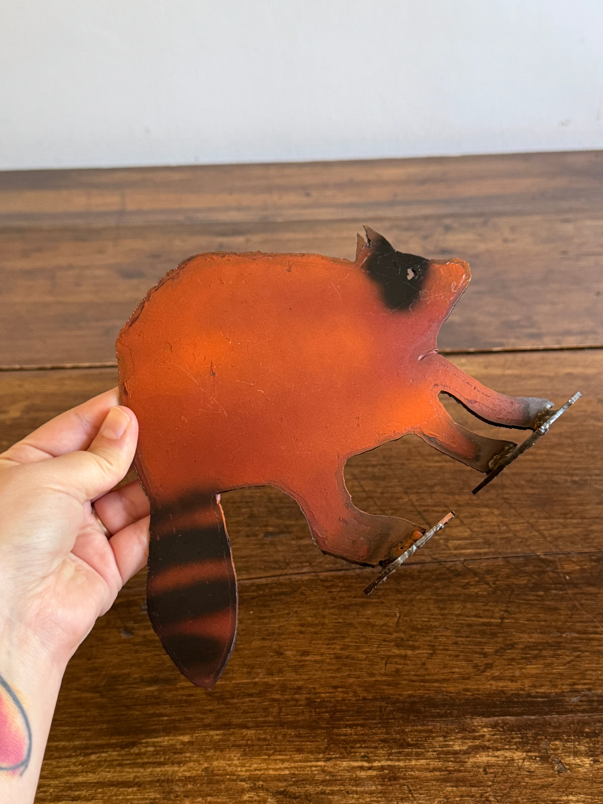 Vintage Metal Torch Garden Art - Racoon Art Sculpture
