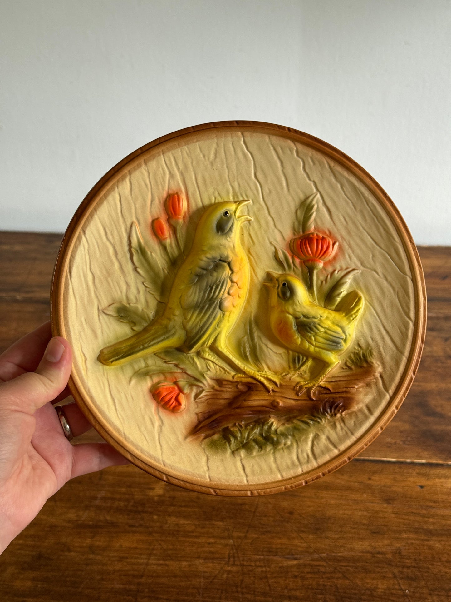Vintage Chalkware Bird with Fledgling Art Wall Hanging By Favor Inc