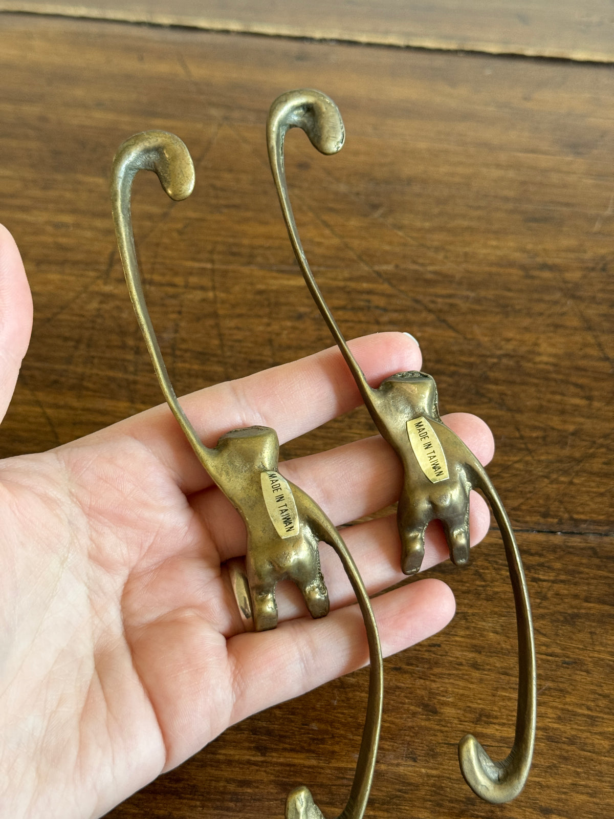 Pair of Vintage Brass Hanging Monkeys - Barrel of Monkeys Chain Decor