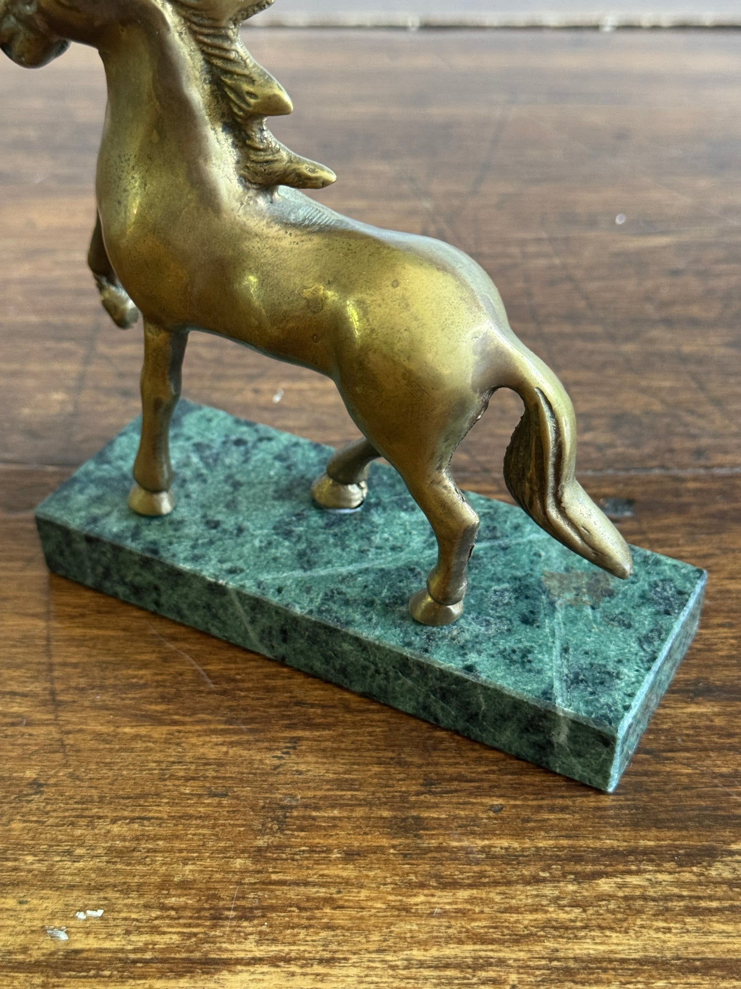 Vintage Brass Unicorn on Stone Base