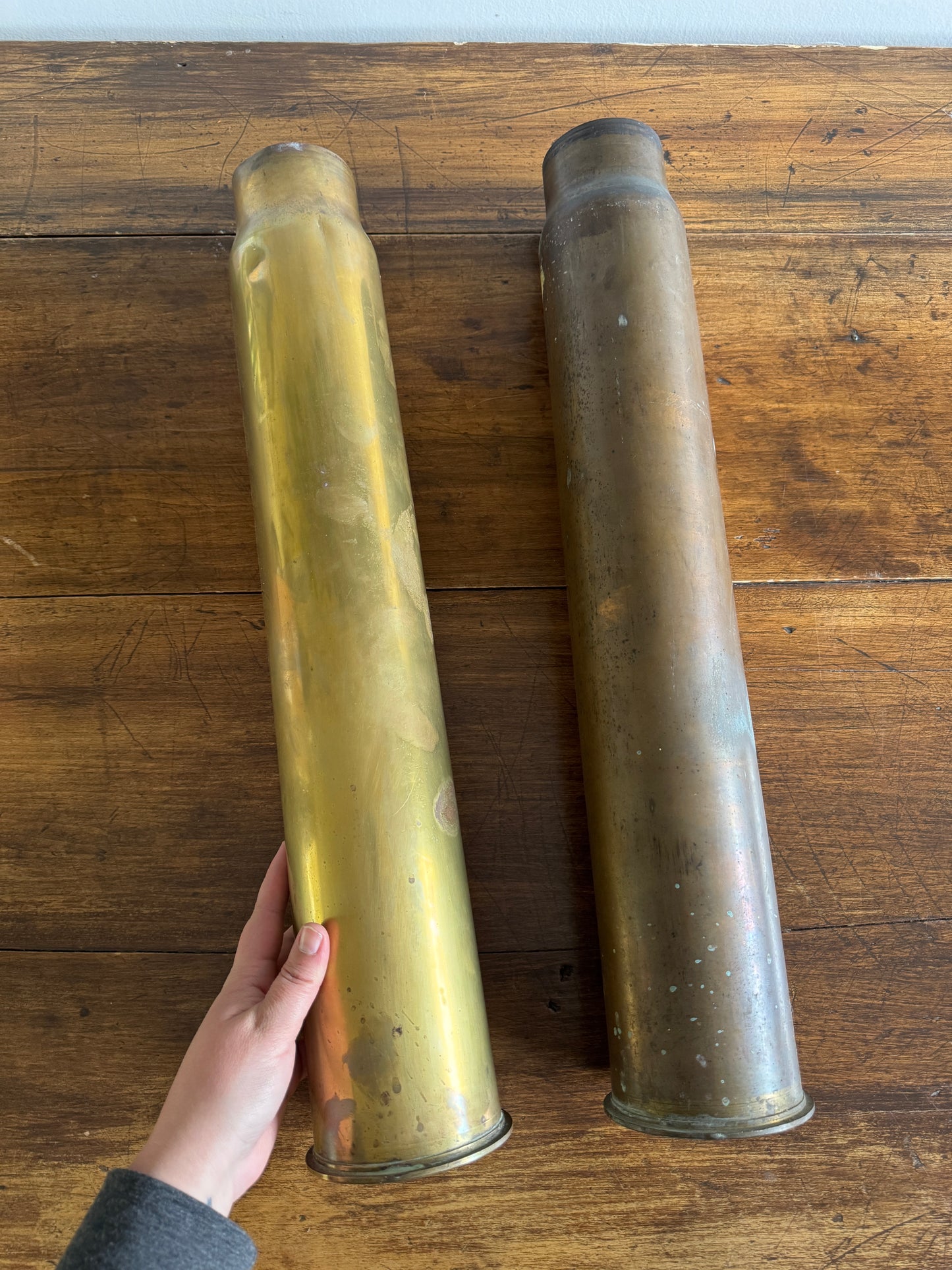 PICK ONE: Large Brass Trench Art Floor Vases