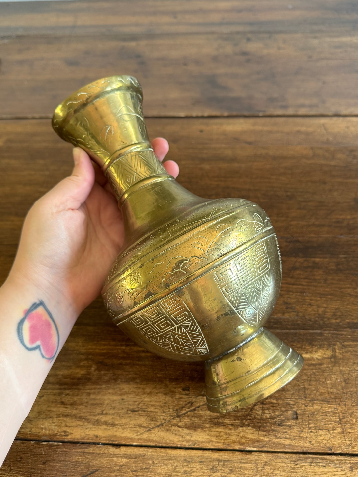 Large Brass Etched Vase - Made in China