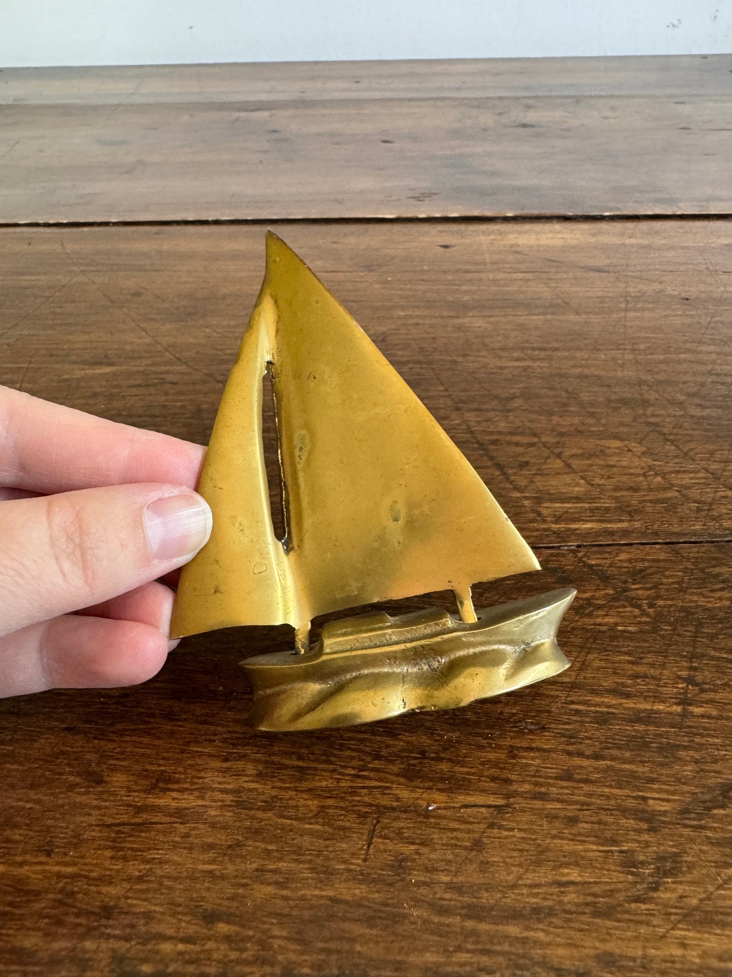Small Brass Sailboat Figurine with Removeable Sail