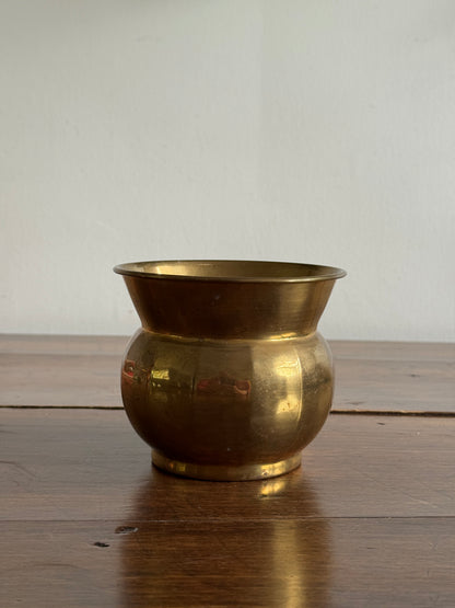 Vintage Small Brass Planter Pot with Ball and Fluted Opening