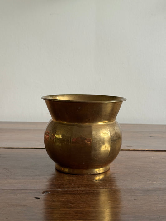 Vintage Small Brass Planter Pot with Ball and Fluted Opening