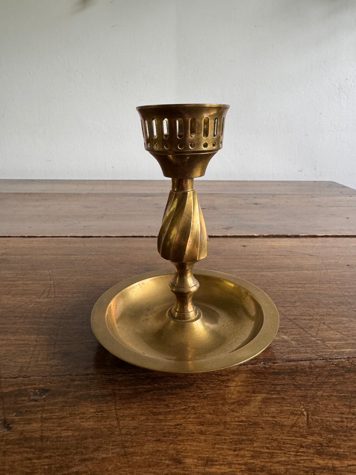Single Vintage Brass Candle Holder with Cut Out Detailing - Made in India