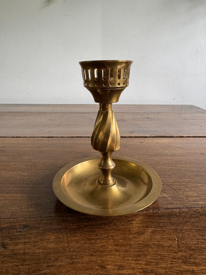 Single Vintage Brass Candle Holder with Cut Out Detailing - Made in India