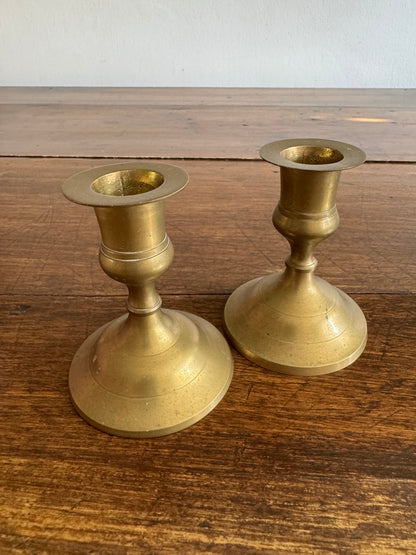 Pair of Short Brass Candleholders - Made in India