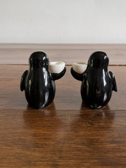 Pick One: Cheeky Holiday Penguin Candle Holders, Pair or Single Style - Made in Korea