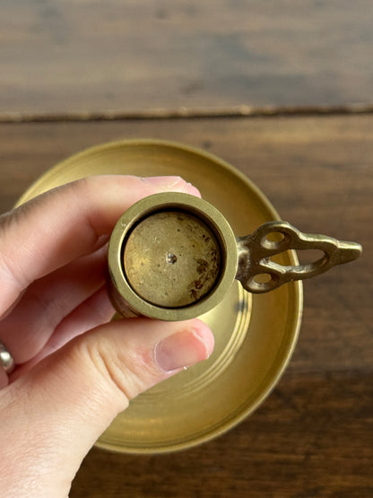 Vintage Brass Push Up Candleholder with Ornate Push Handle