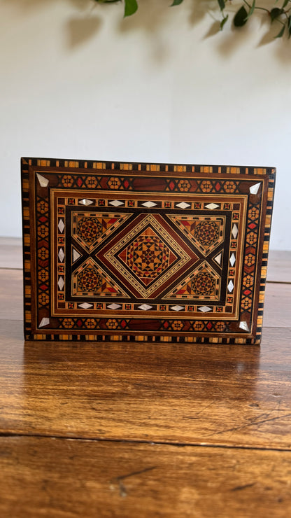 Vintage Inlay Box with Stunning Mother of Pearl Marquetry and Red Felt Inside