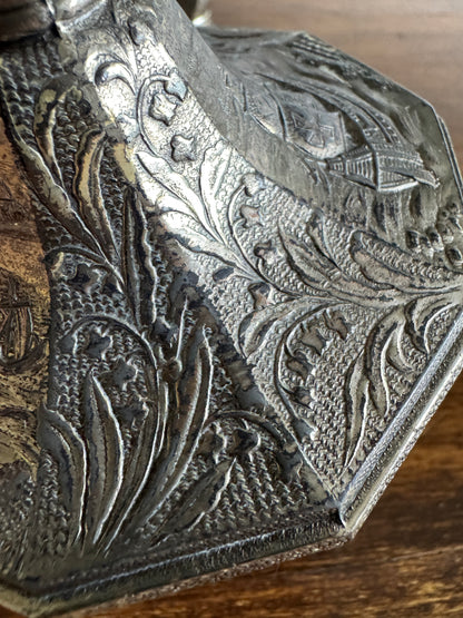 Pair of Etched Silver-Tone Repousse Candle Holders