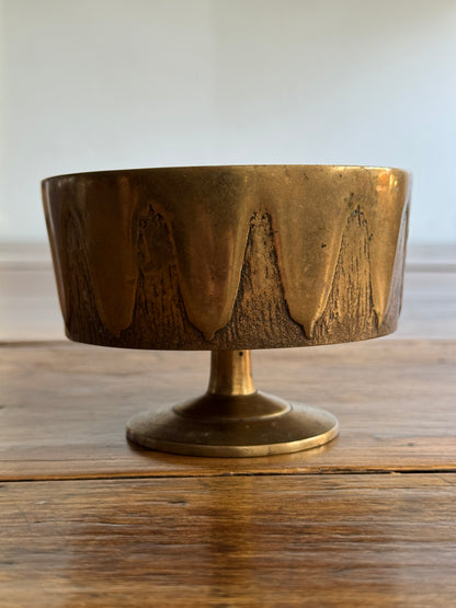 Vintage Korean Brass Dish with Raised Pedestal Design and Side Detailing