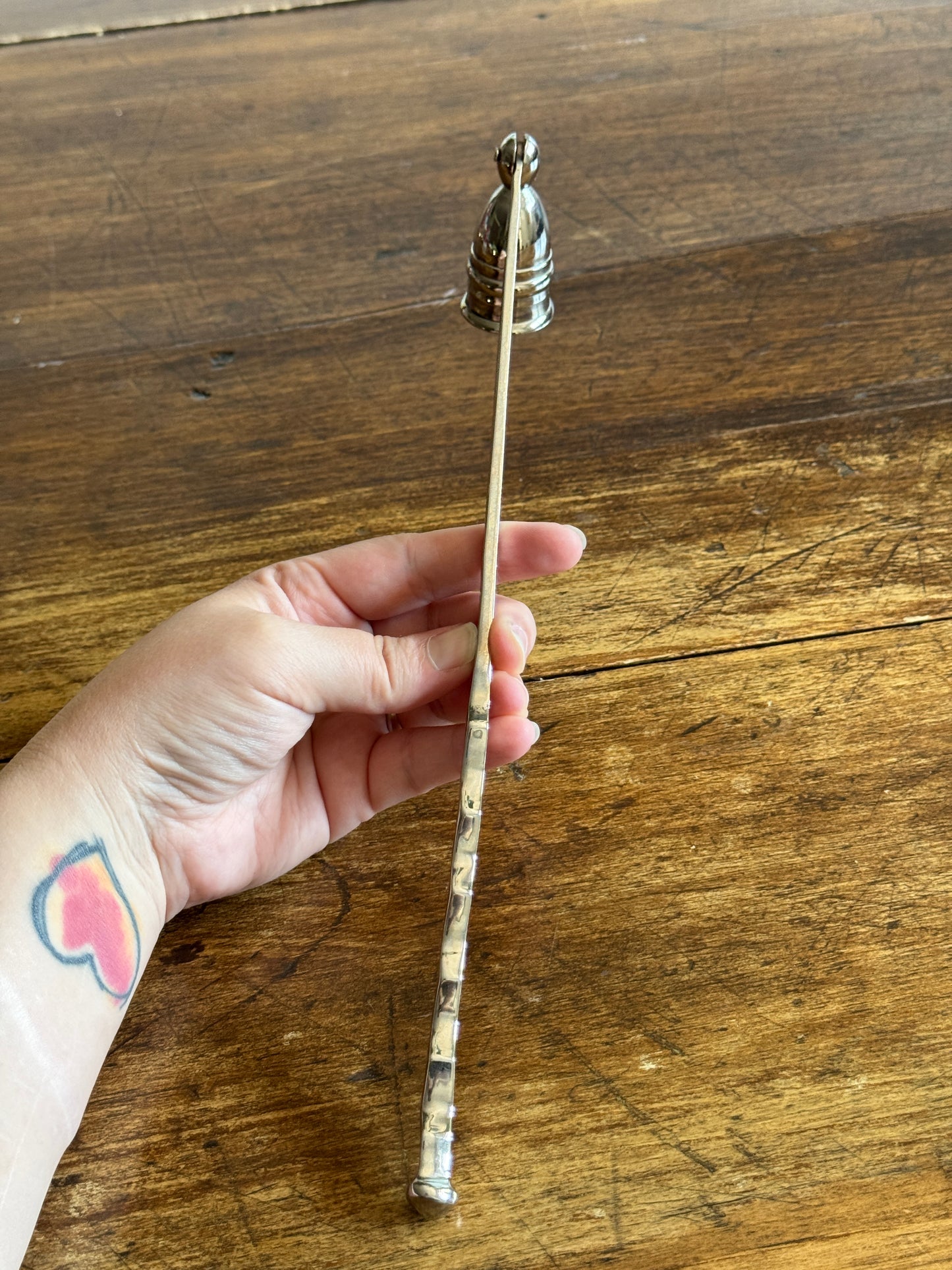 Vintage Silver Plated Candle Snuffer with Adjustable Cup and Wavy Handle Design