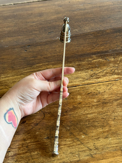 Vintage Silver Plated Candle Snuffer with Adjustable Cup and Wavy Handle Design