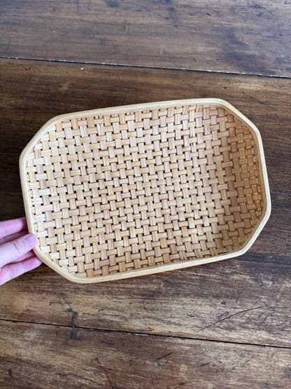 Woven Wicker Basket with Clipped Corners and Small Raised Feet