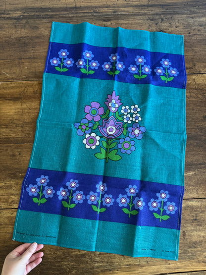 Purple Flower Linen Kitchen Cloth Designed by Leslie Jones for Richardsons - Made in Ireland