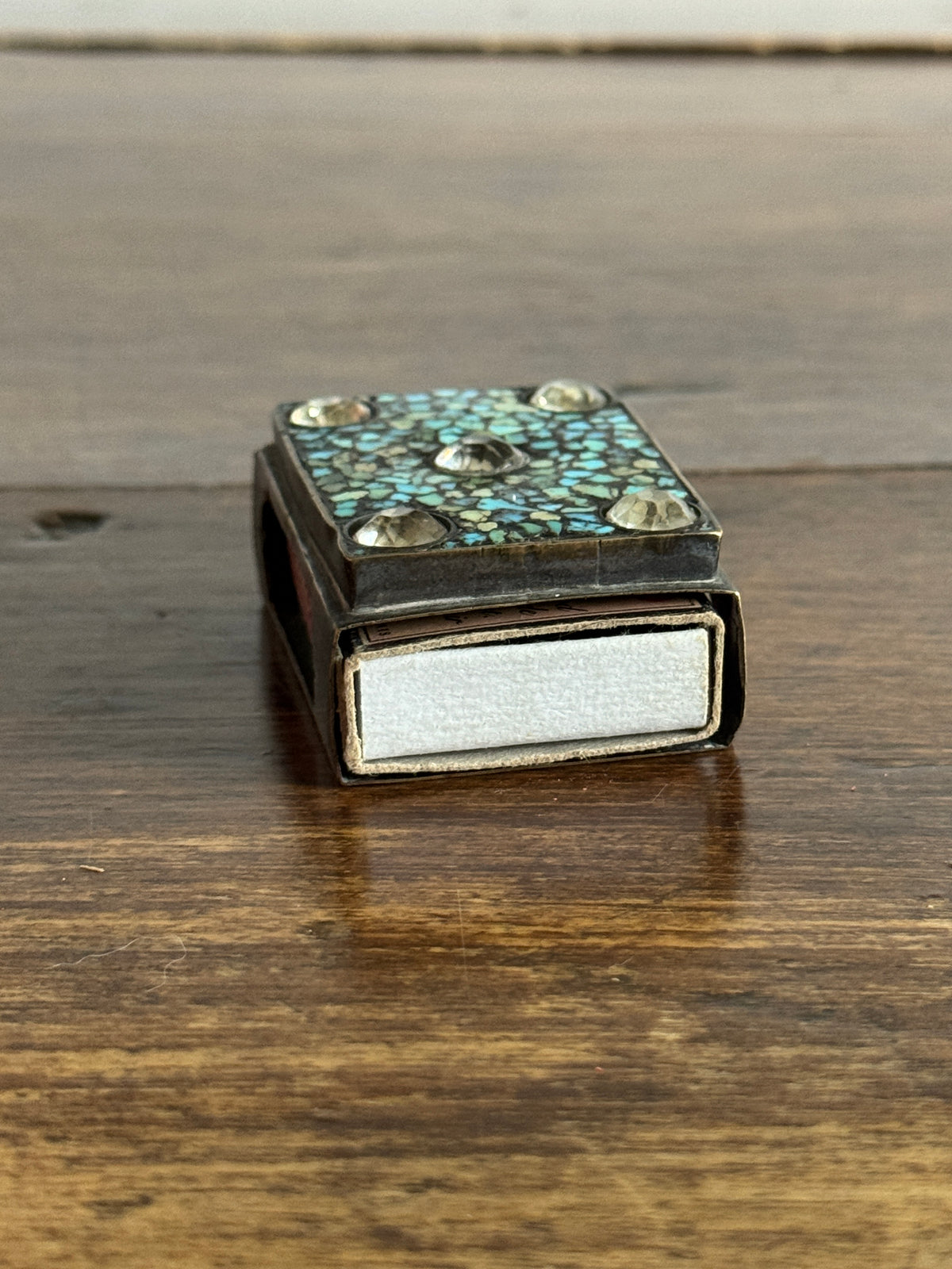 Vintage Turquoise and Sodalite Inlaid Mosaic Match Box Cover/Holder