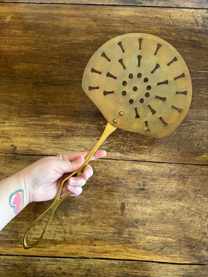 Vintage XL Brass Strainer - Large Wall Hanging Kitchen Utensil