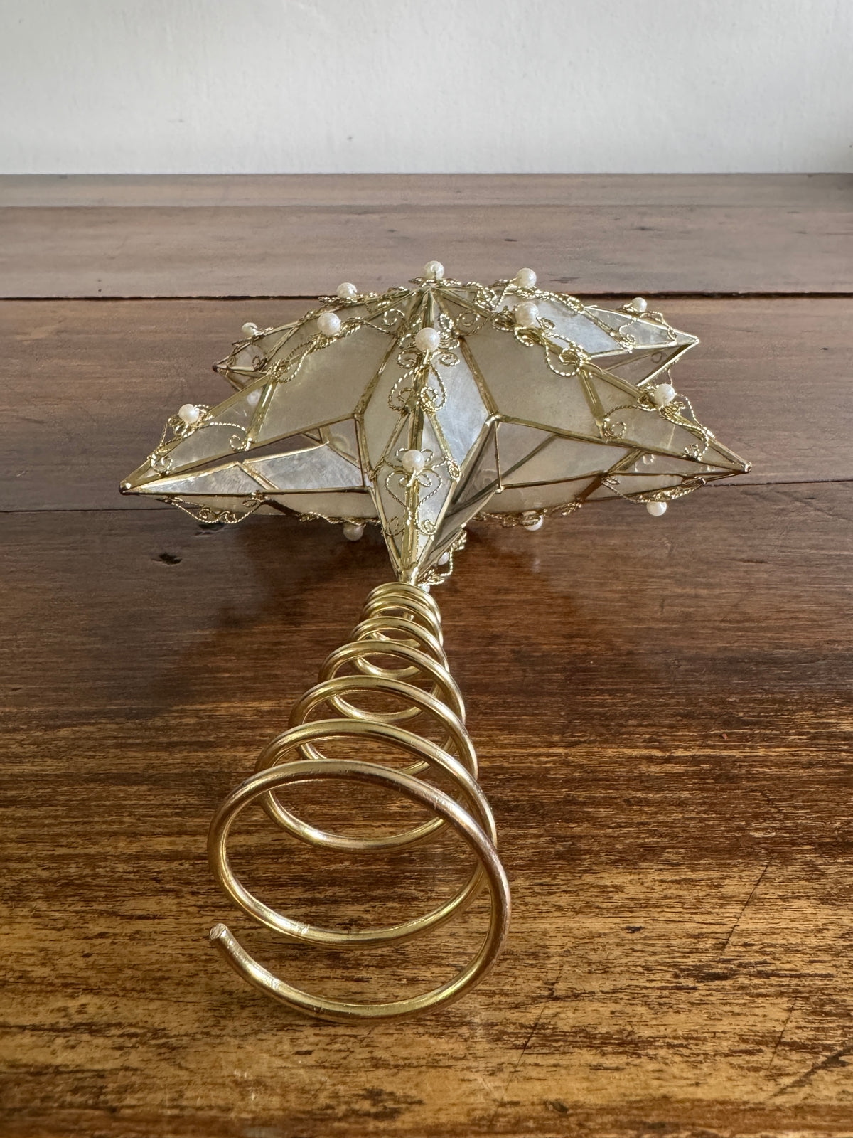 Capiz Shell with Metal Detailing and Faux Pearl Beads Star Tree Topper