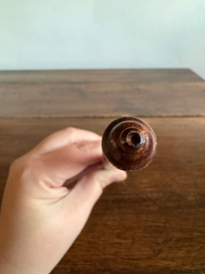 Wood and Brass Candle Snuffer with Ornate Cup