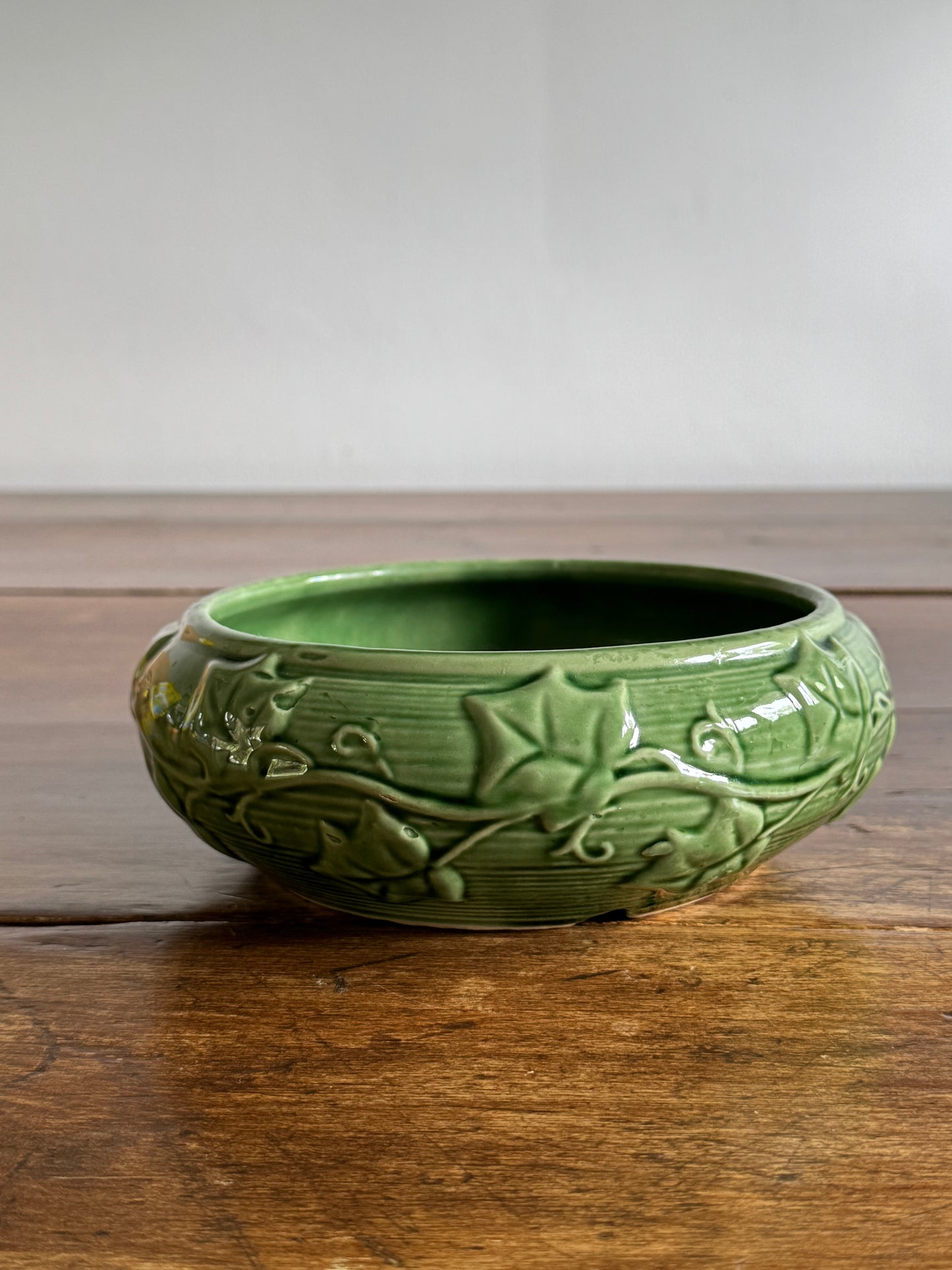 Vintage Shawnee Pottery Shallow Bowl with Ivy Leaf Print
