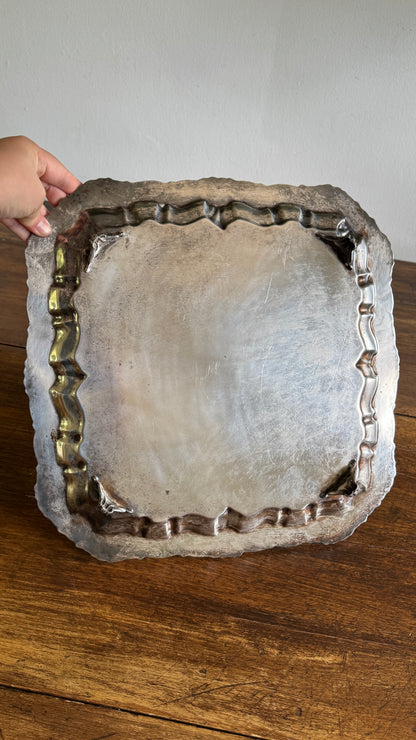 Large Square Silver Plated over Copper Serving Tray Old English Reproductions- Made in Canada