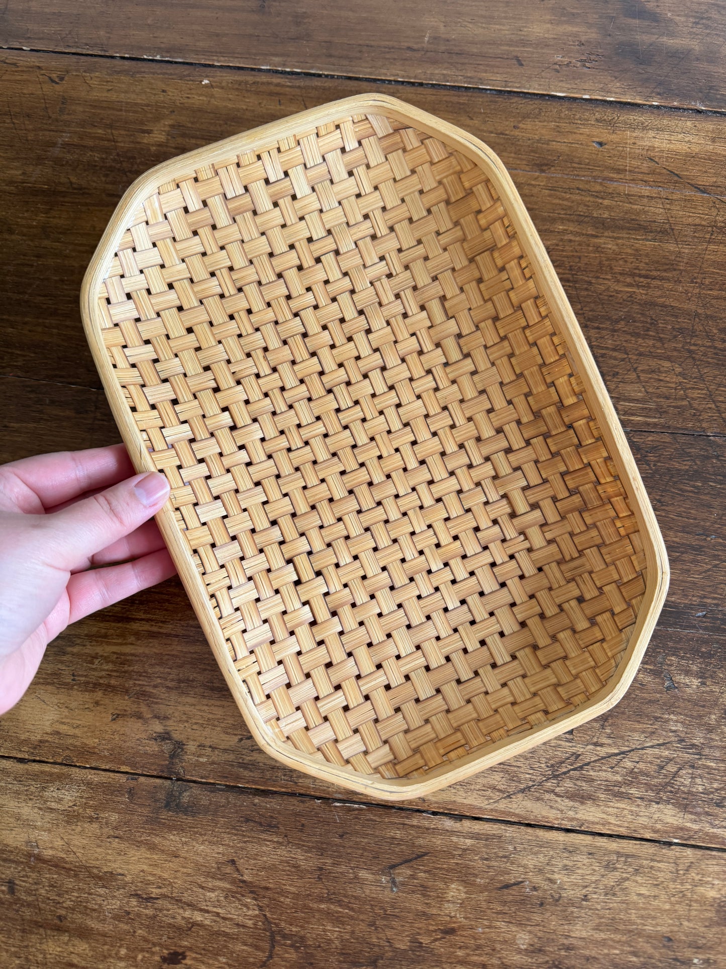 Woven Wicker Basket with Clipped Corners and Small Raised Feet
