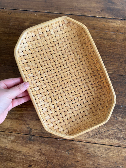 Woven Wicker Basket with Clipped Corners and Small Raised Feet