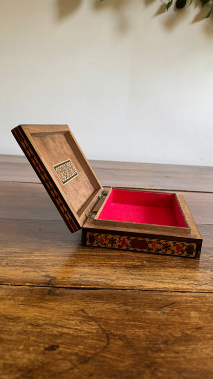 Vintage Inlay Box with Stunning Mother of Pearl Marquetry and Red Felt Inside
