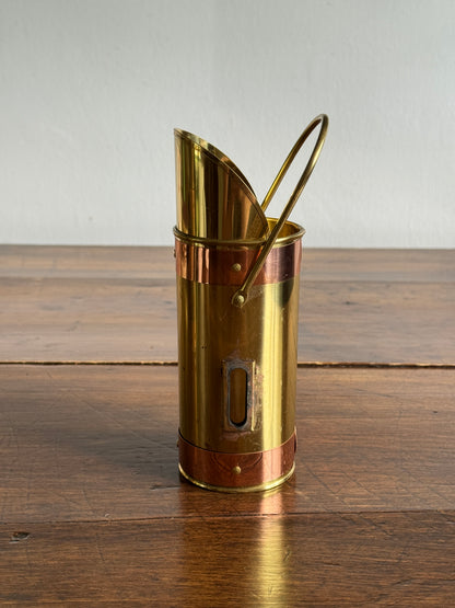 Shiny Brass Long Match Holder with Scooped Opening and Handle