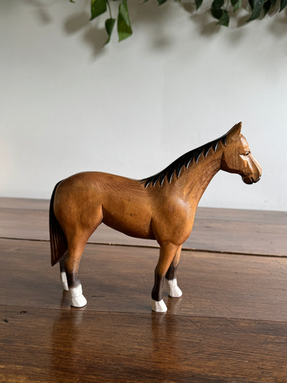 Vintage Carved Wood Horse Figurine - Made in China