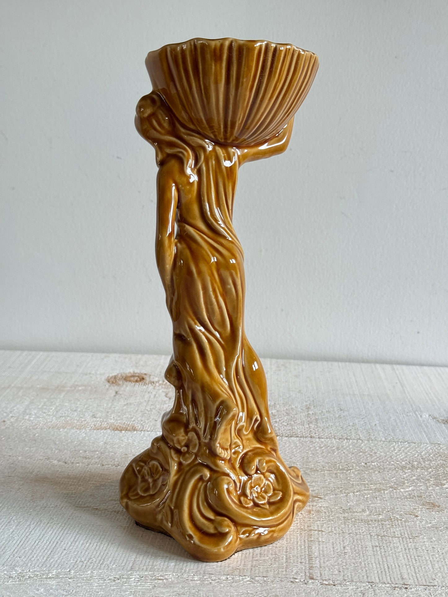 Beautiful Standing Woman Carrying Decorative Bowl Pottery Figurine - Art Deco Style